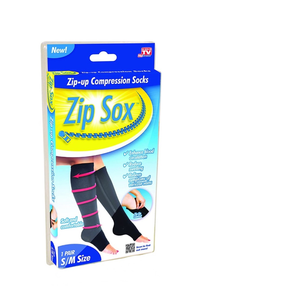 Zip Sox Compression Sock, One Pair, S/M, Black